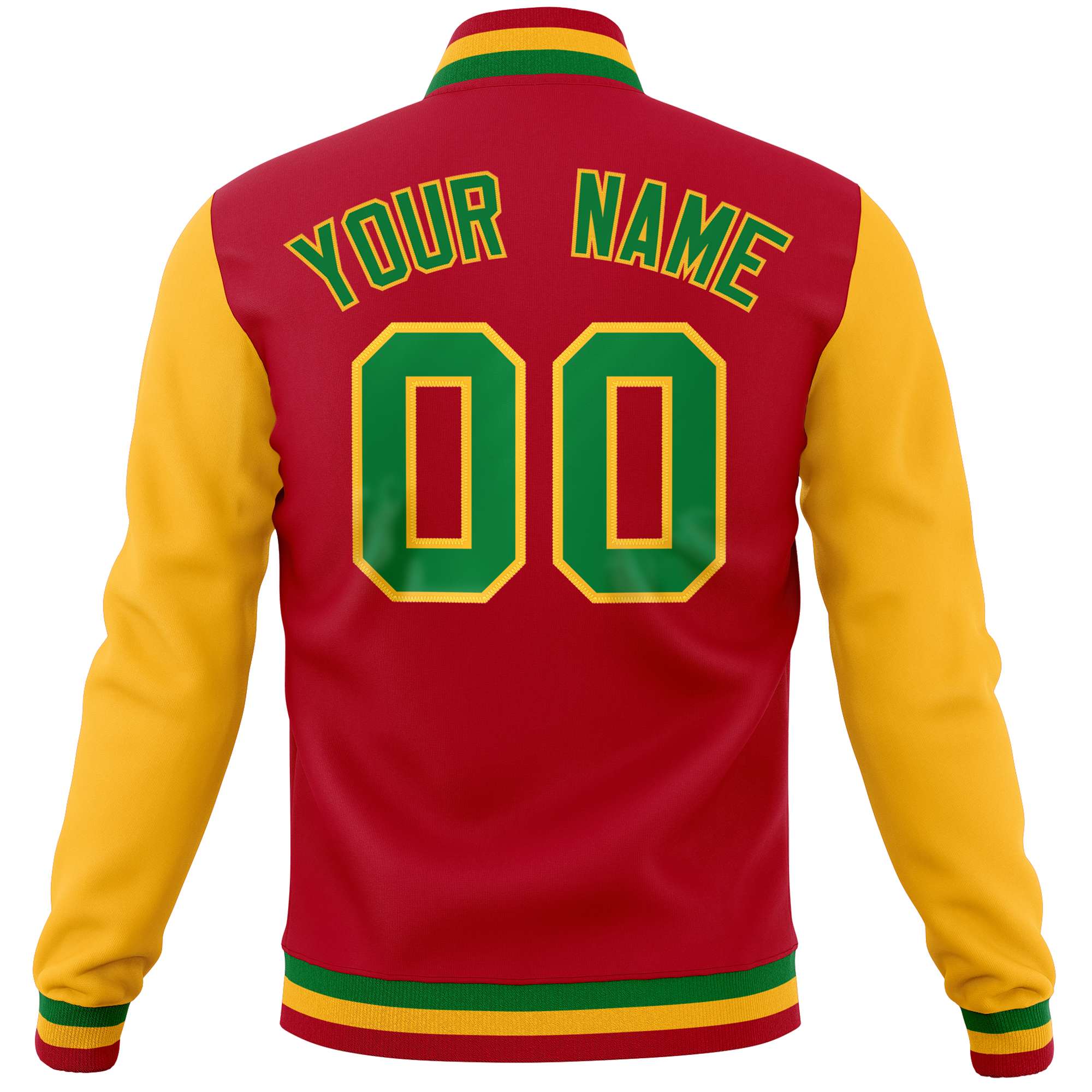 Custom Red Gold Varsity Full-Snap Raglan Sleeves Letterman Baseball Jacket