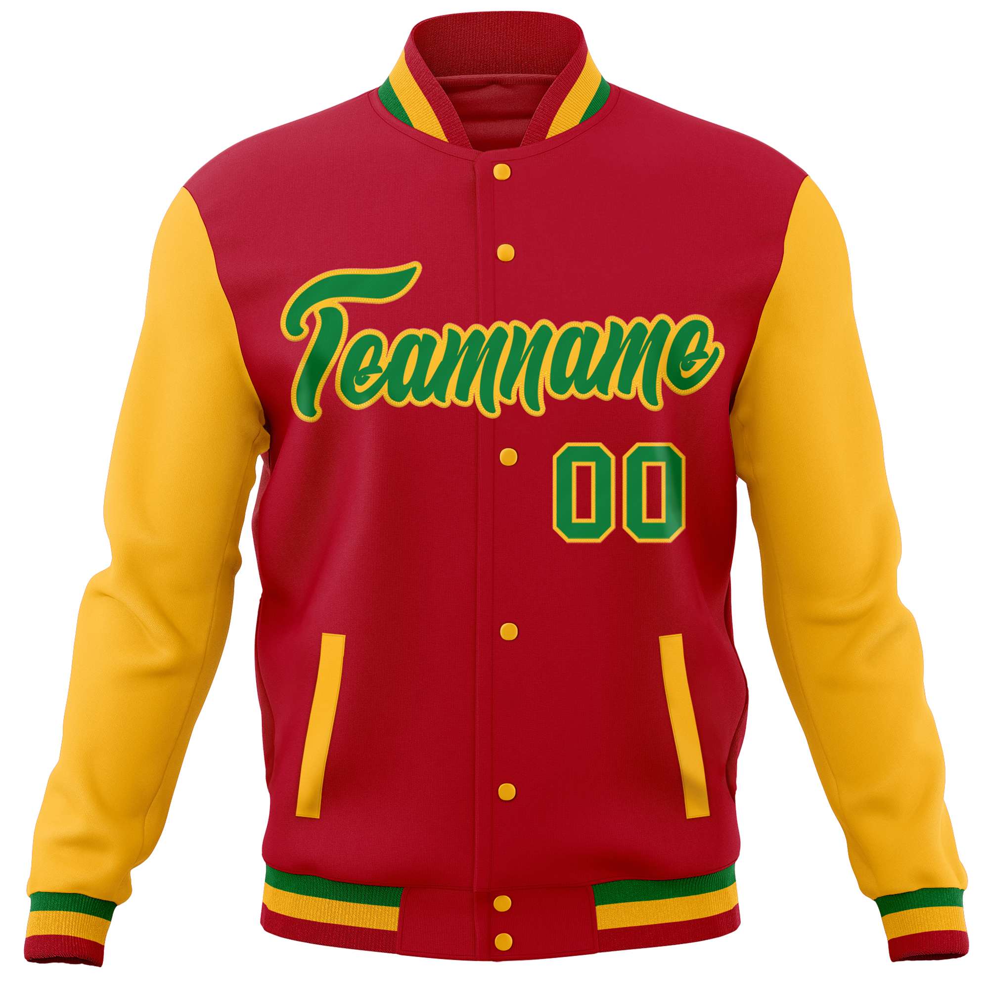 Custom Red Gold Varsity Full-Snap Raglan Sleeves Letterman Baseball Jacket