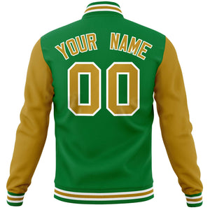 Custom Kelly Green Old Gold Varsity Full-Snap Raglan Sleeves Letterman Baseball Jacket