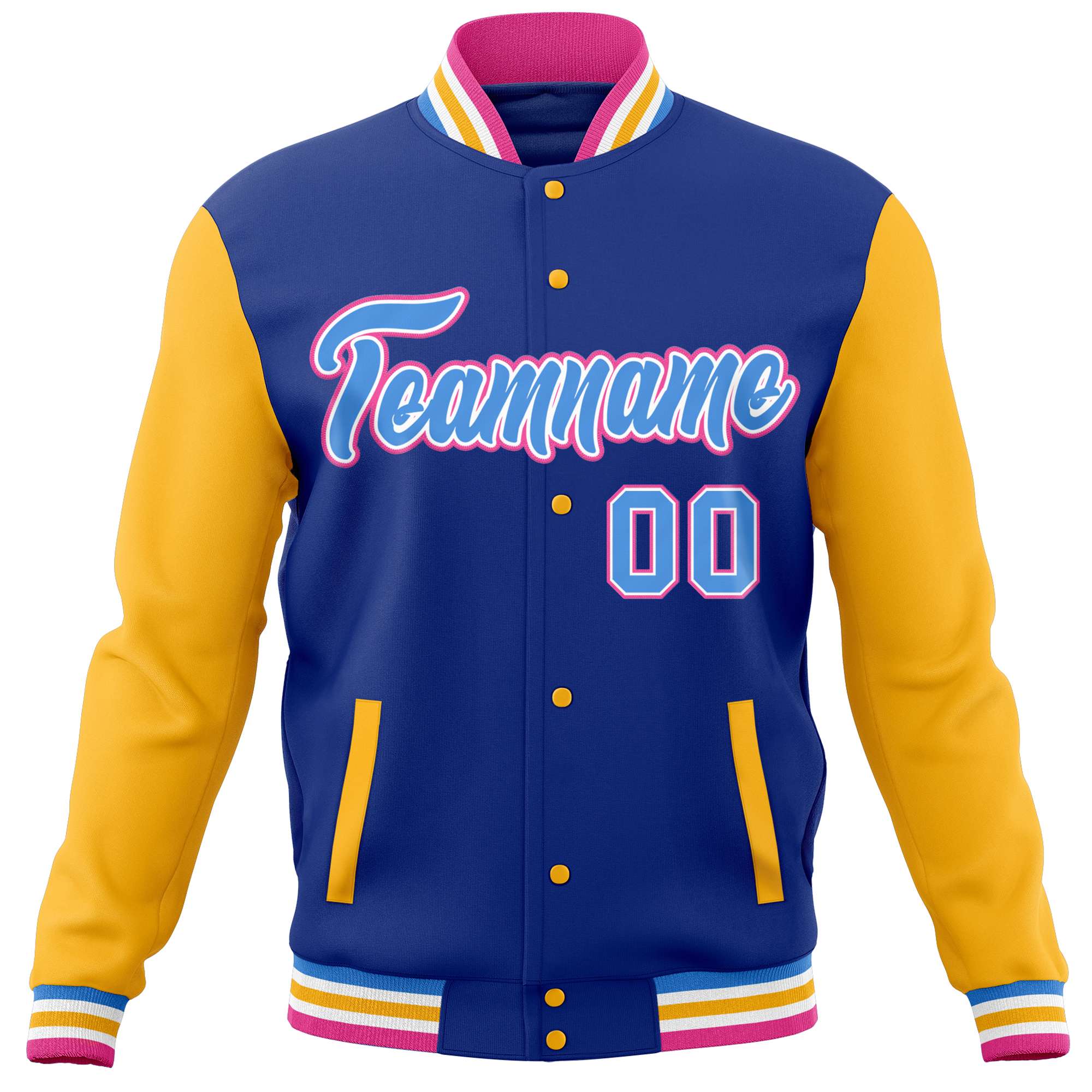 Custom Royal Gold Varsity Full-Snap Raglan Sleeves Letterman Baseball Jacket