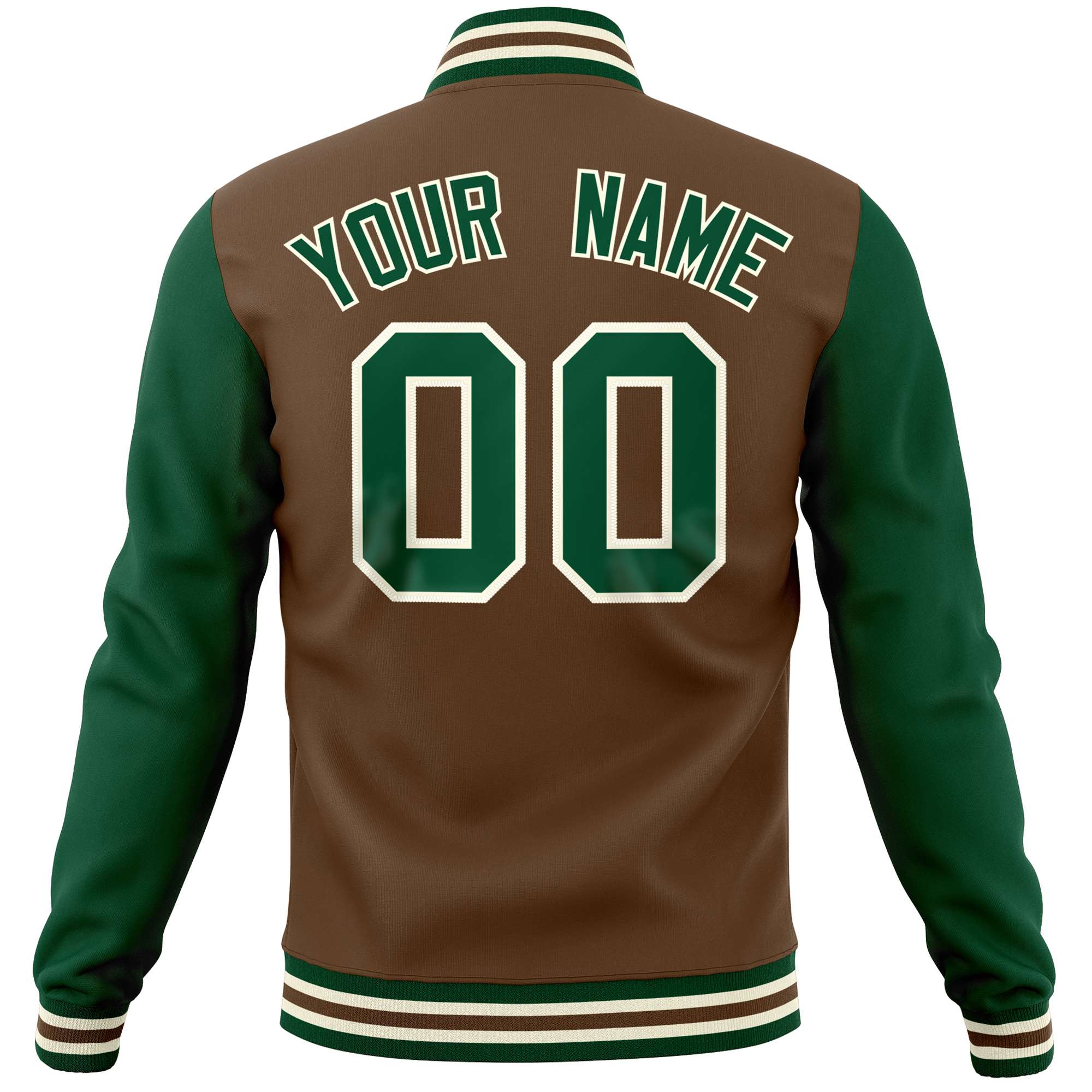 Custom Light Brown Green Varsity Full-Snap Raglan Sleeves Letterman Baseball Jacket