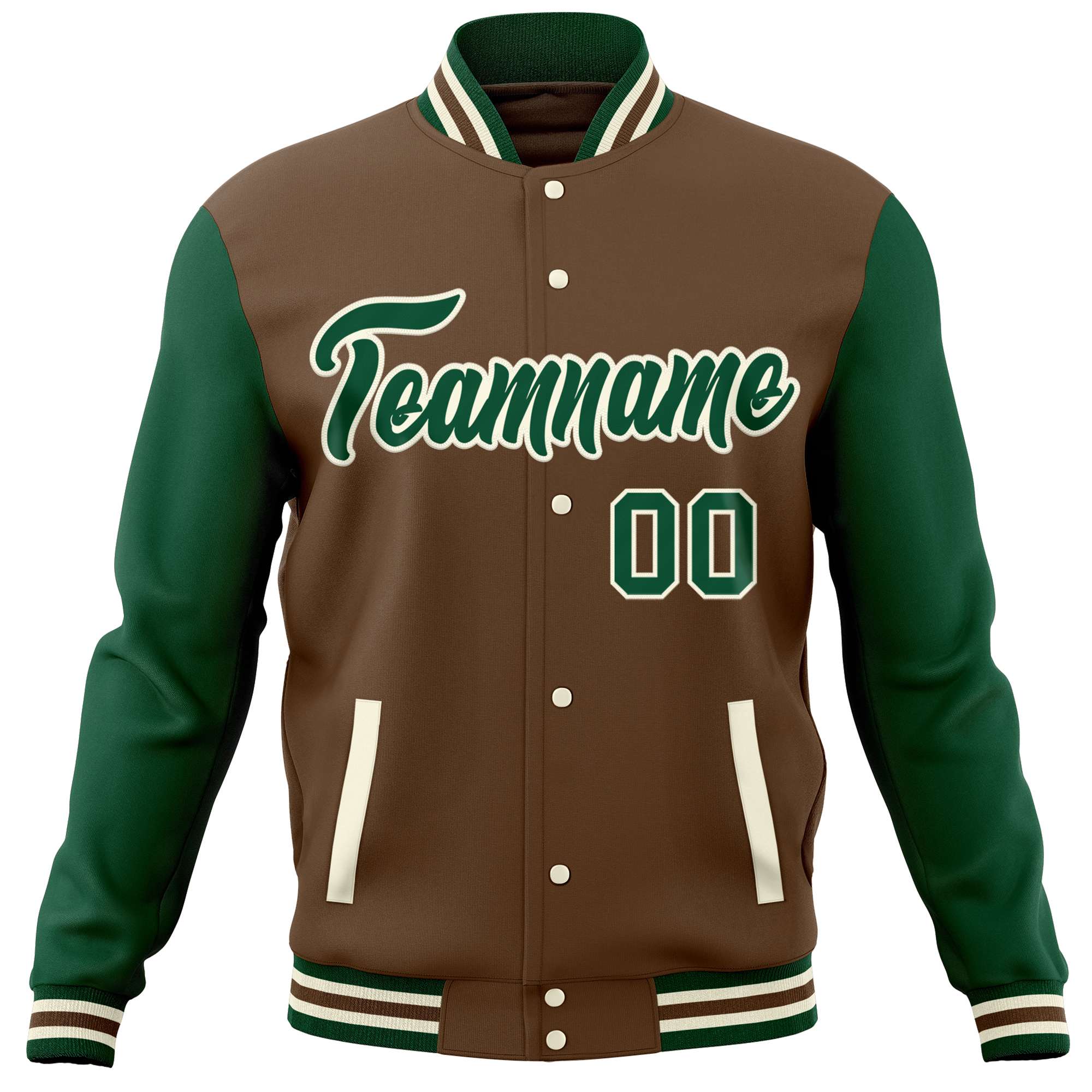 Custom Light Brown Green Varsity Full-Snap Raglan Sleeves Letterman Baseball Jacket