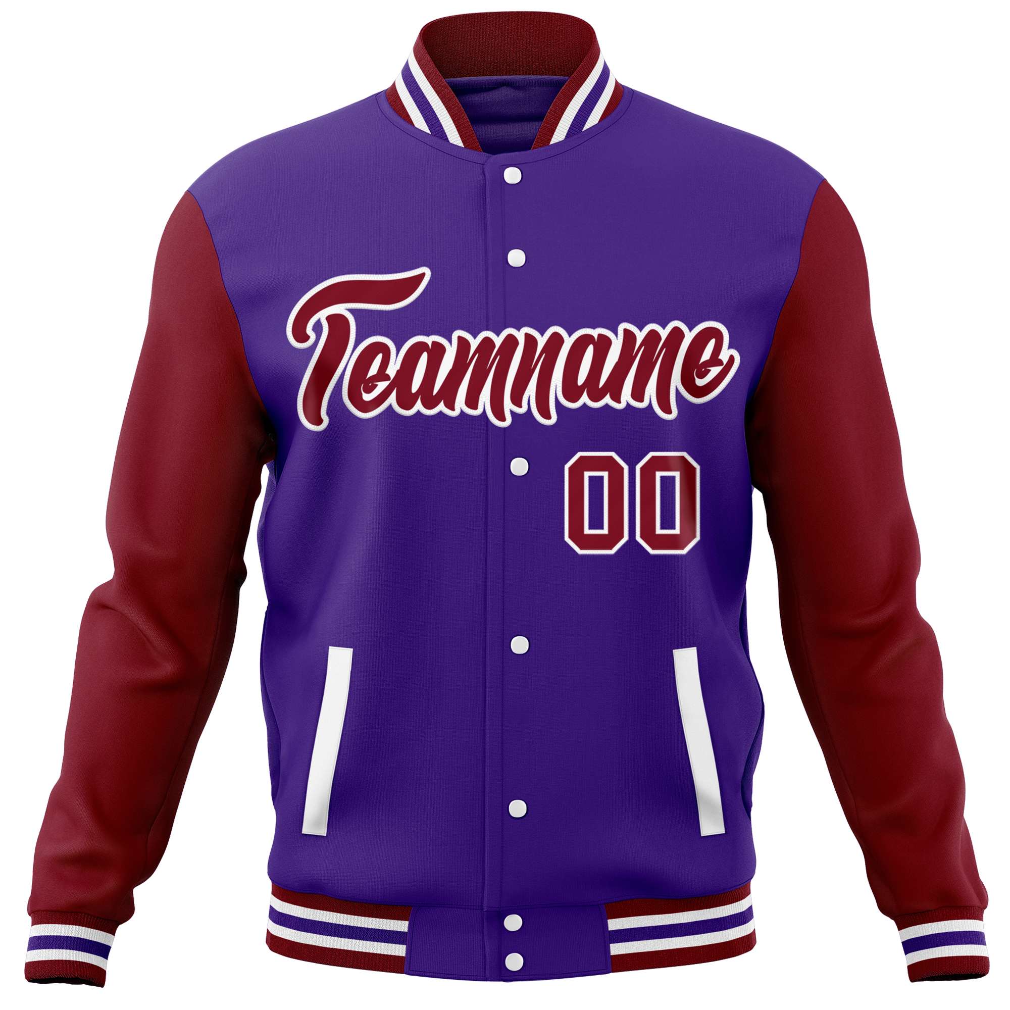 Custom Purple Crimson Varsity Full-Snap Raglan Sleeves Letterman Baseball Jacket