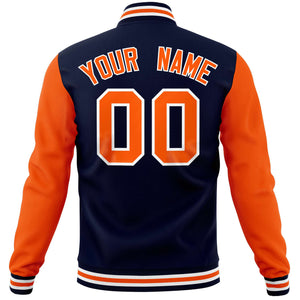 Custom Navy Orange Varsity Full-Snap Raglan Sleeves Letterman Baseball Jacket