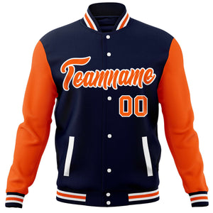 Custom Navy Orange Varsity Full-Snap Raglan Sleeves Letterman Baseball Jacket