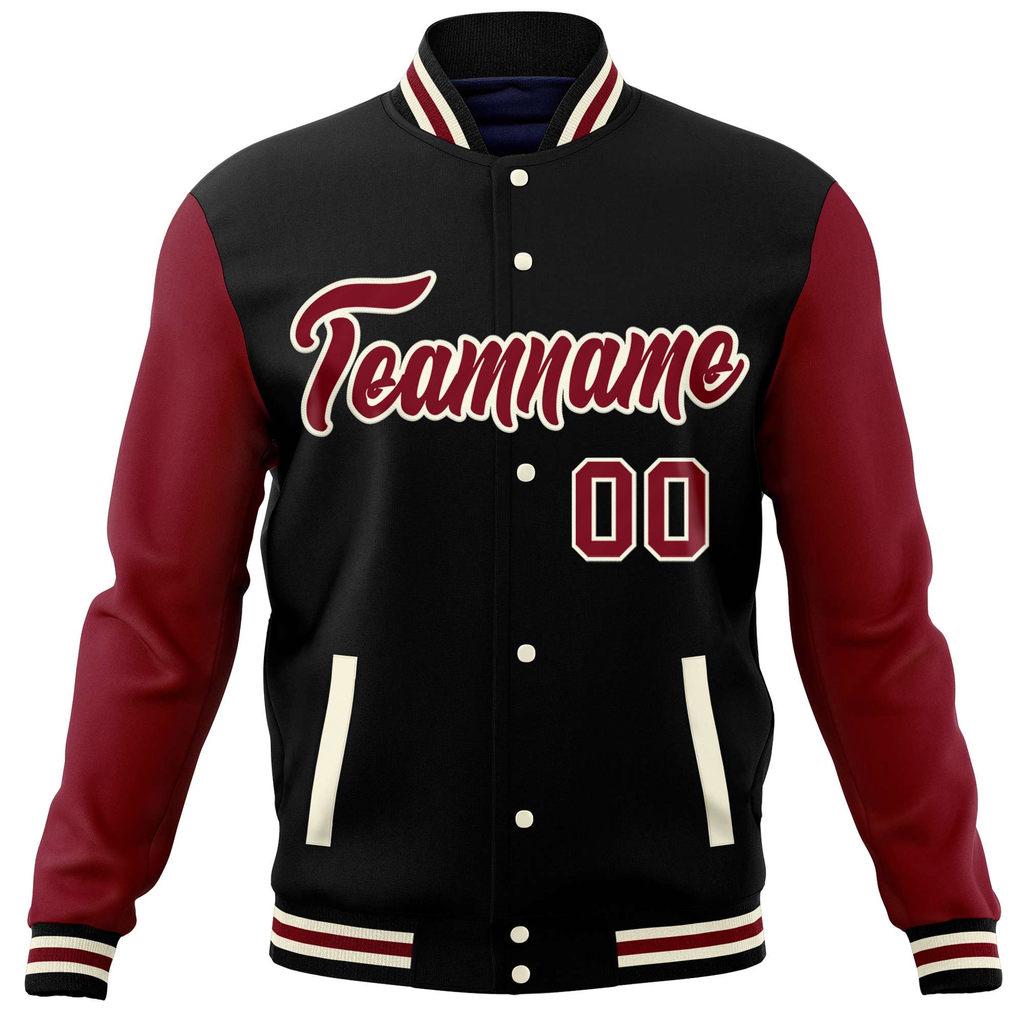 Custom Black Crimson Varsity Full-Snap Raglan Sleeves Letterman Baseball Jacket