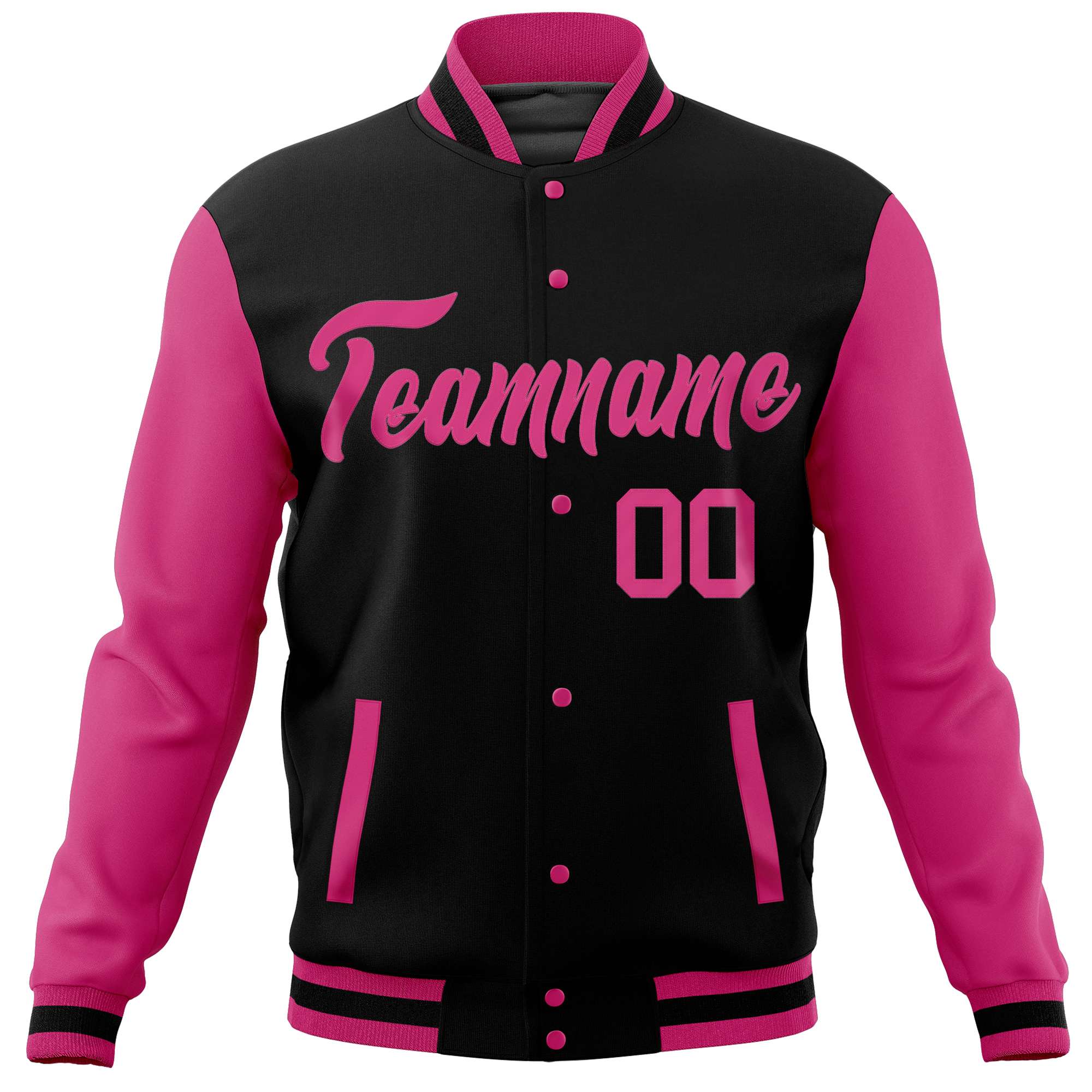 Custom Black Pink Varsity Full-Snap Raglan Sleeves Letterman Baseball Jacket