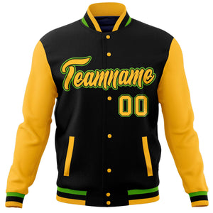 Custom Black Gold Varsity Full-Snap Raglan Sleeves Letterman Baseball Jacket