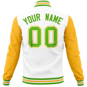 Custom White Gold Varsity Full-Snap Raglan Sleeves Letterman Baseball Jacket