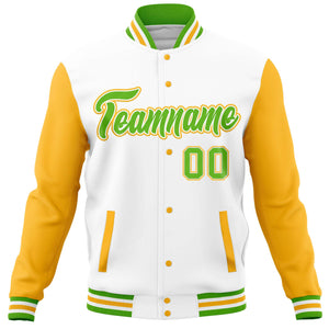 Custom White Gold Varsity Full-Snap Raglan Sleeves Letterman Baseball Jacket