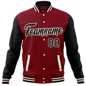 Custom Crimson Black Varsity Full-Snap Raglan Sleeves Letterman Baseball Jacket