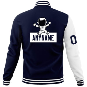 Custom Navy White Two Tone Split Fashion Varsity Letterman Jacket with Raglan Sleeves