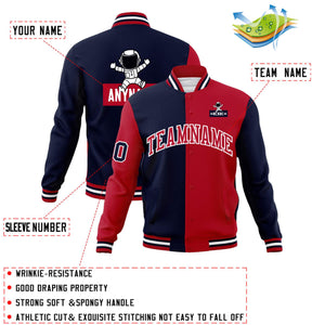 Custom Navy Red Two Tone Split Fashion Varsity Letterman Jacket with Raglan Sleeves