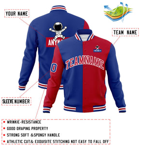 Custom Royal Red Two Tone Split Fashion Varsity Letterman Jacket with Raglan Sleeves