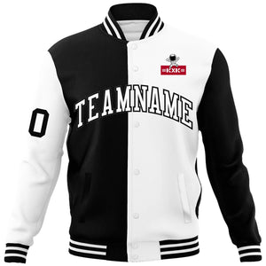 Custom Black White Two Tone Split Fashion Varsity Letterman Jacket with Raglan Sleeves