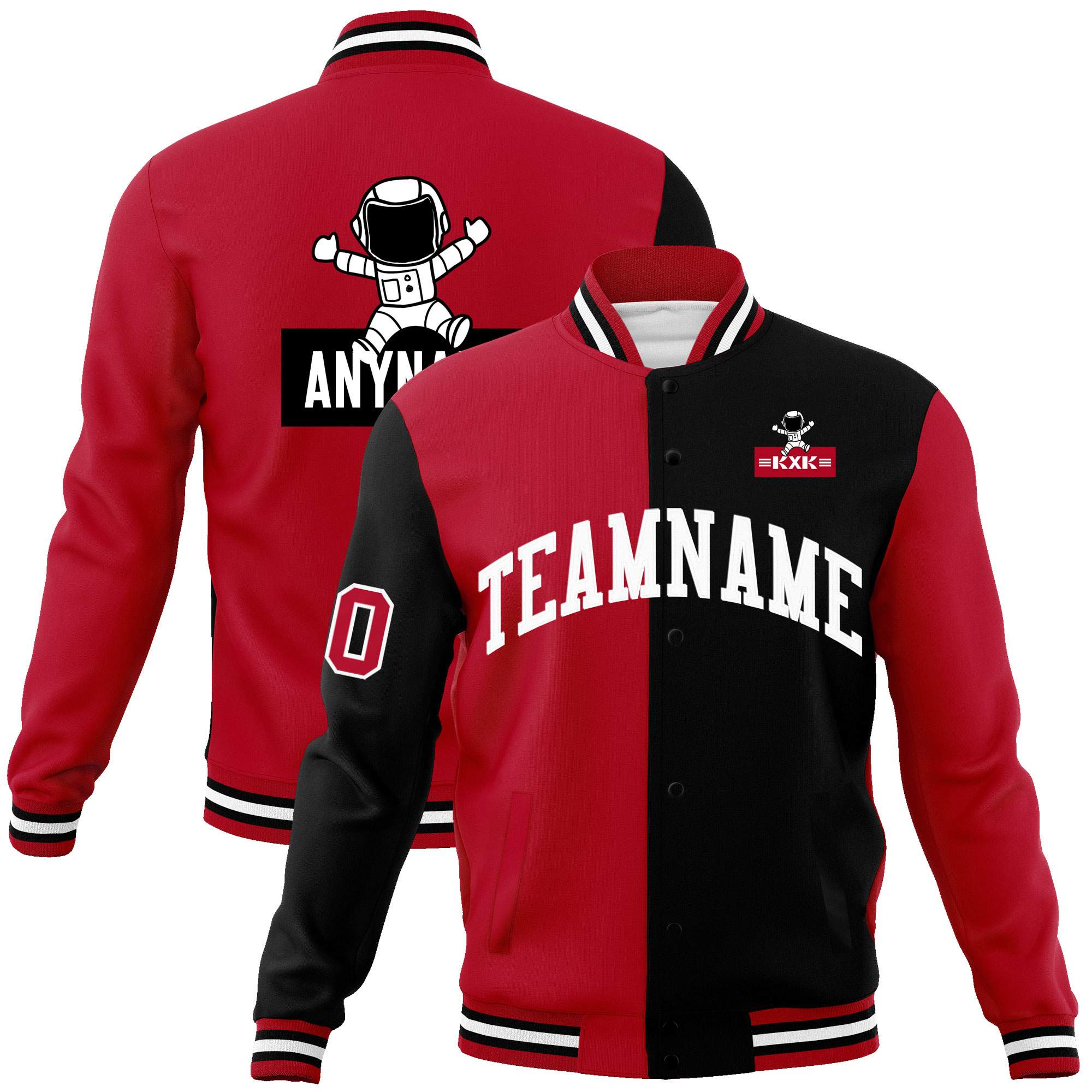 Custom Red Black Two Tone Split Fashion Varsity Letterman Jacket with Raglan Sleeves