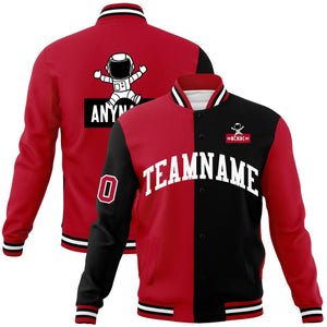 Custom Red Black Two Tone Split Fashion Varsity Letterman Jacket with Raglan Sleeves