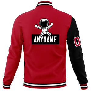 Custom Red Black Two Tone Split Fashion Varsity Letterman Jacket with Raglan Sleeves