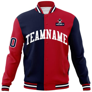 Custom Navy Red Two Tone Split Fashion Varsity Letterman Jacket with Raglan Sleeves