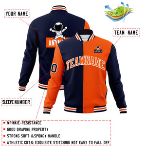 Custom Navy Orange Two Tone Split Fashion Varsity Letterman Jacket with Raglan Sleeves