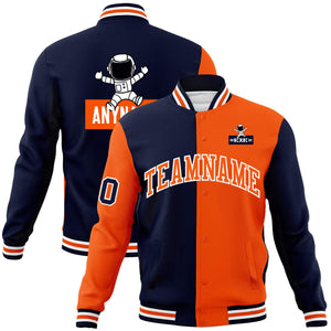 Custom Navy Orange Two Tone Split Fashion Varsity Letterman Jacket with Raglan Sleeves