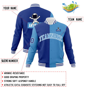 Custom Royal Light Blue Two Tone Split Fashion Varsity Letterman Jacket with Raglan Sleeves