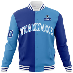 Custom Royal Light Blue Two Tone Split Fashion Varsity Letterman Jacket with Raglan Sleeves