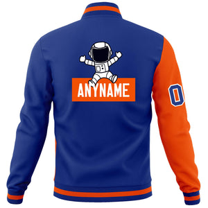 Custom Royal Orange Two Tone Split Fashion Varsity Letterman Jacket with Raglan Sleeves