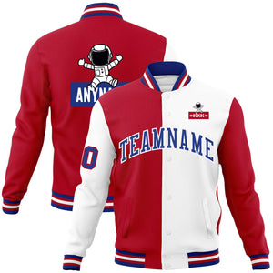 Custom Red White Two Tone Split Fashion Varsity Letterman Jacket with Raglan Sleeves