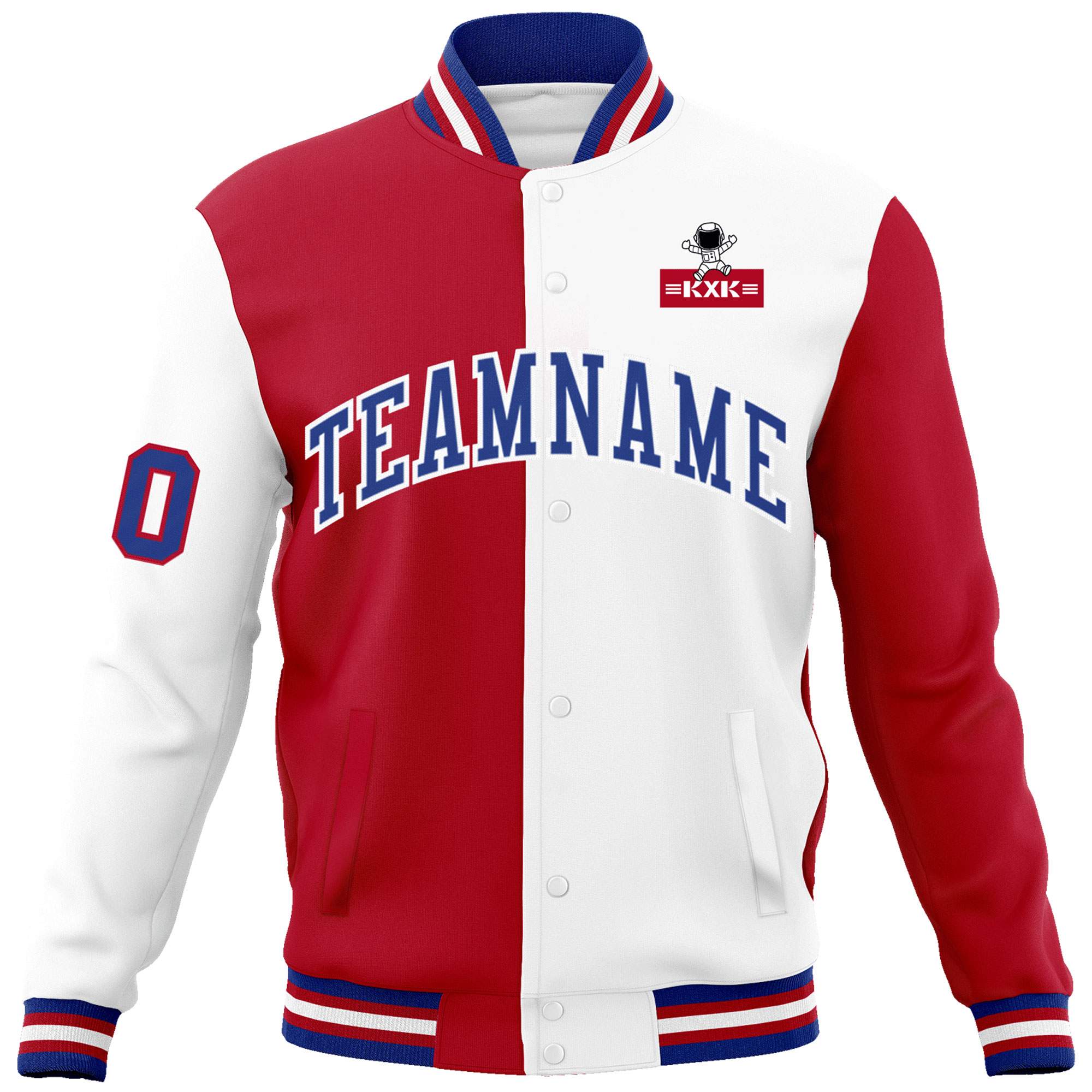 Custom Red White Two Tone Split Fashion Varsity Letterman Jacket with Raglan Sleeves