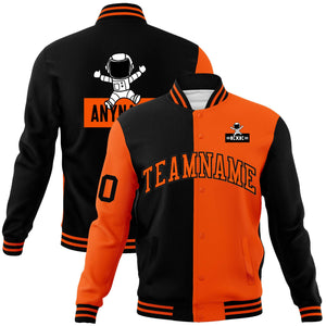 Custom Black Orange Two Tone Split Fashion Varsity Letterman Jacket with Raglan Sleeves