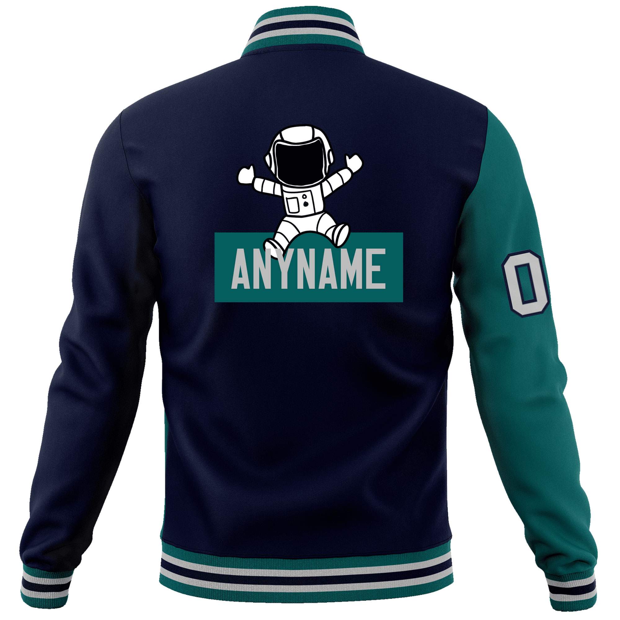 Custom Navy Aqua Two Tone Split Fashion Varsity Letterman Jacket with Raglan Sleeves