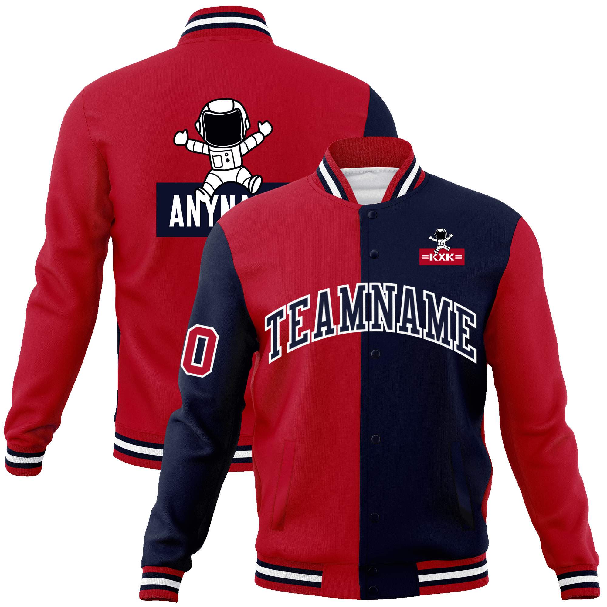 Custom Red Navy Two Tone Split Fashion Varsity Letterman Jacket with Raglan Sleeves