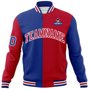 Custom Royal Red Two Tone Split Fashion Varsity Letterman Jacket with Raglan Sleeves