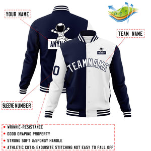 Custom Navy White Two Tone Split Fashion Varsity Letterman Jacket with Raglan Sleeves