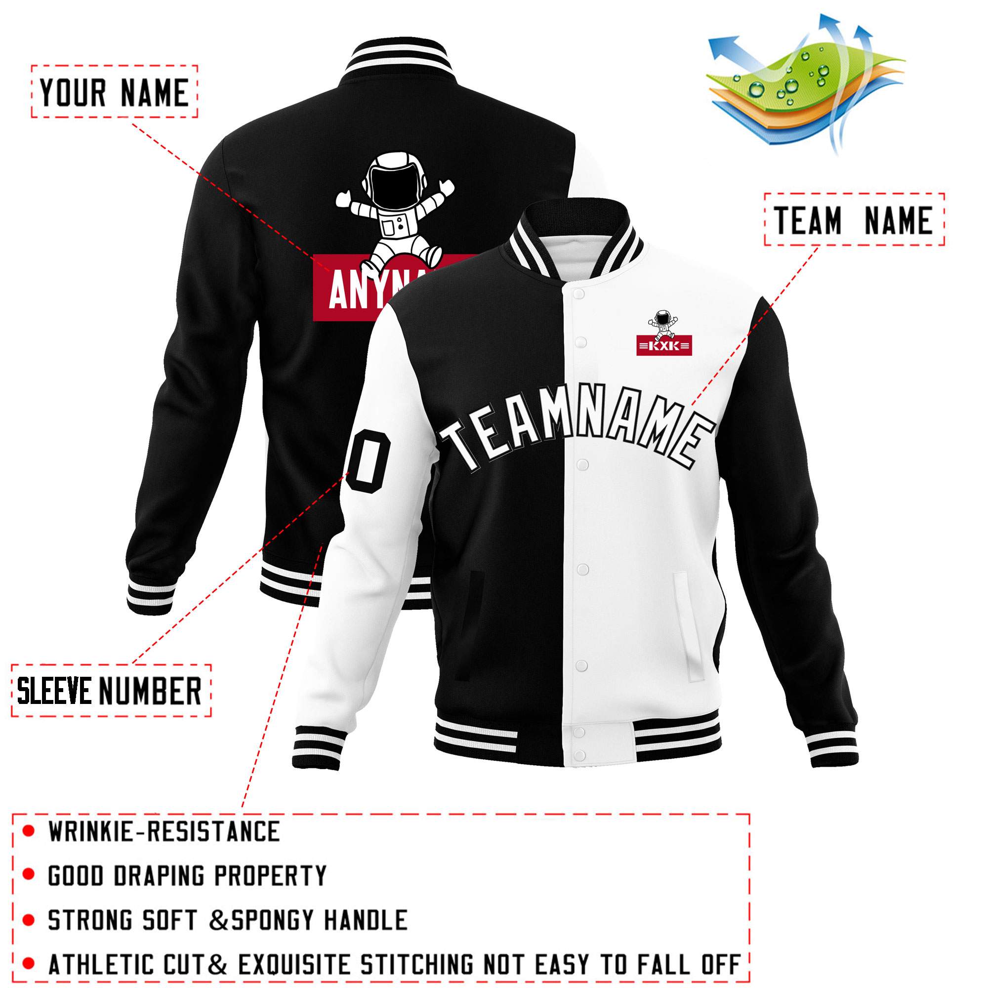 Custom Black White Two Tone Split Fashion Varsity Letterman Jacket with Raglan Sleeves