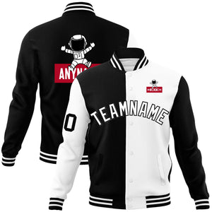 Custom Black White Two Tone Split Fashion Varsity Letterman Jacket with Raglan Sleeves