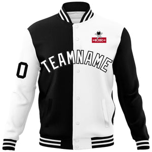 Custom Black White Two Tone Split Fashion Varsity Letterman Jacket with Raglan Sleeves