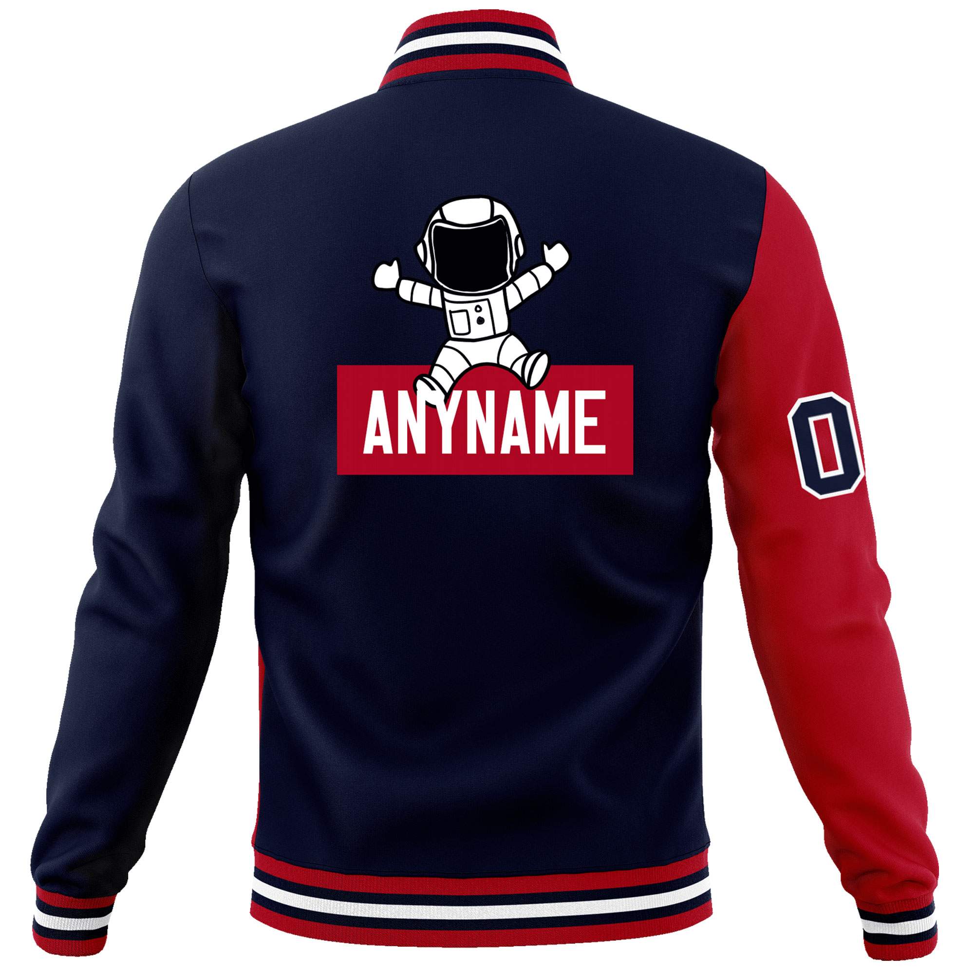 Custom Navy Red Two Tone Split Fashion Varsity Letterman Jacket with Raglan Sleeves