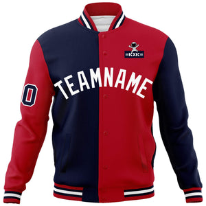 Custom Navy Red Two Tone Split Fashion Varsity Letterman Jacket with Raglan Sleeves