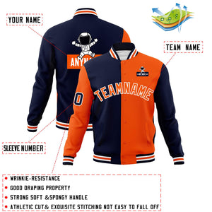 Custom Navy Orange Two Tone Split Fashion Varsity Letterman Jacket with Raglan Sleeves