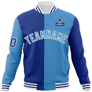 Custom Royal Light Blue Two Tone Split Fashion Varsity Letterman Jacket with Raglan Sleeves