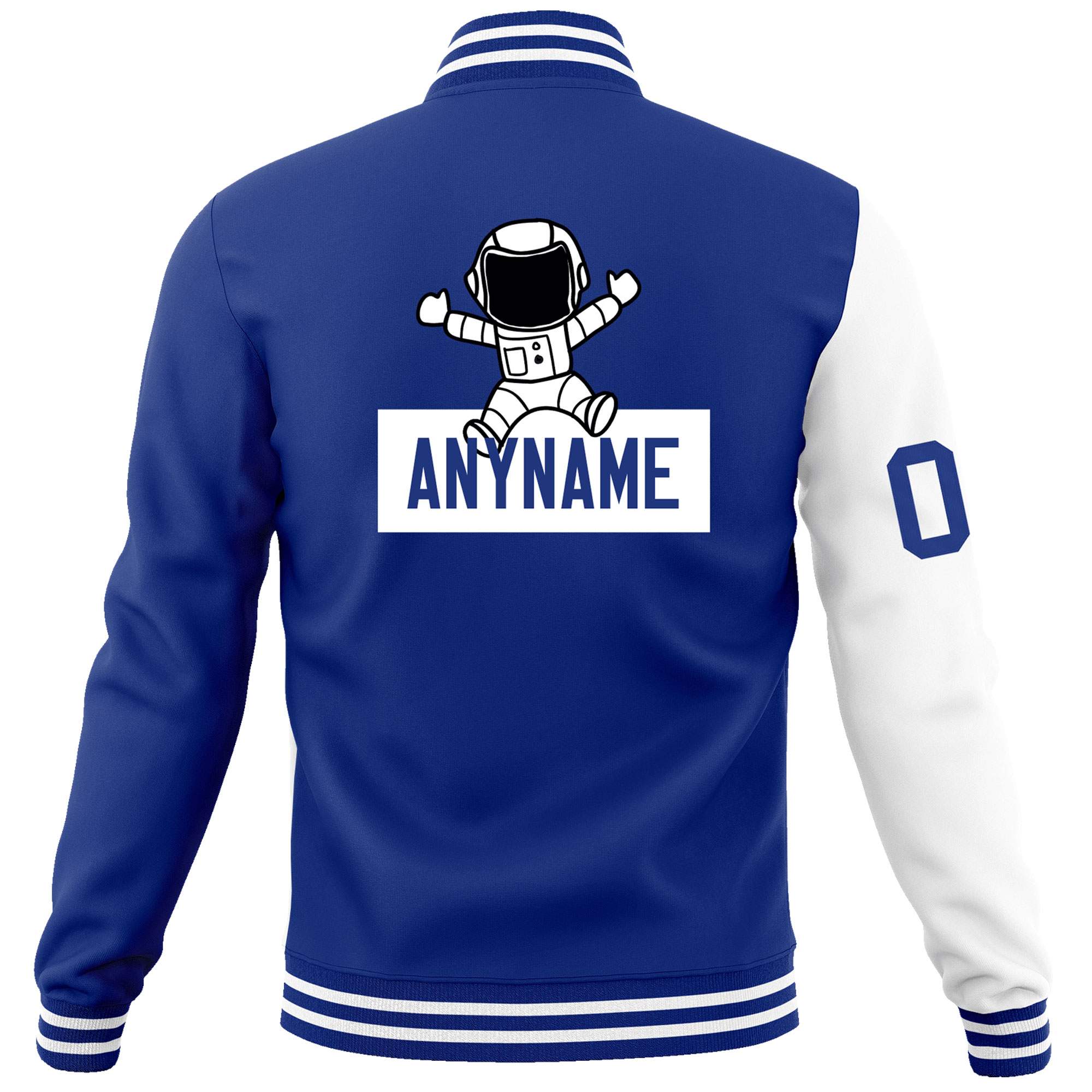 Custom Royal White Two Tone Split Fashion Varsity Letterman Jacket with Raglan Sleeves