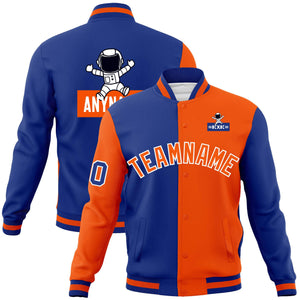 Custom Royal Orange Two Tone Split Fashion Varsity Letterman Jacket with Raglan Sleeves