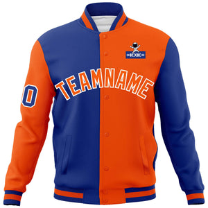 Custom Royal Orange Two Tone Split Fashion Varsity Letterman Jacket with Raglan Sleeves