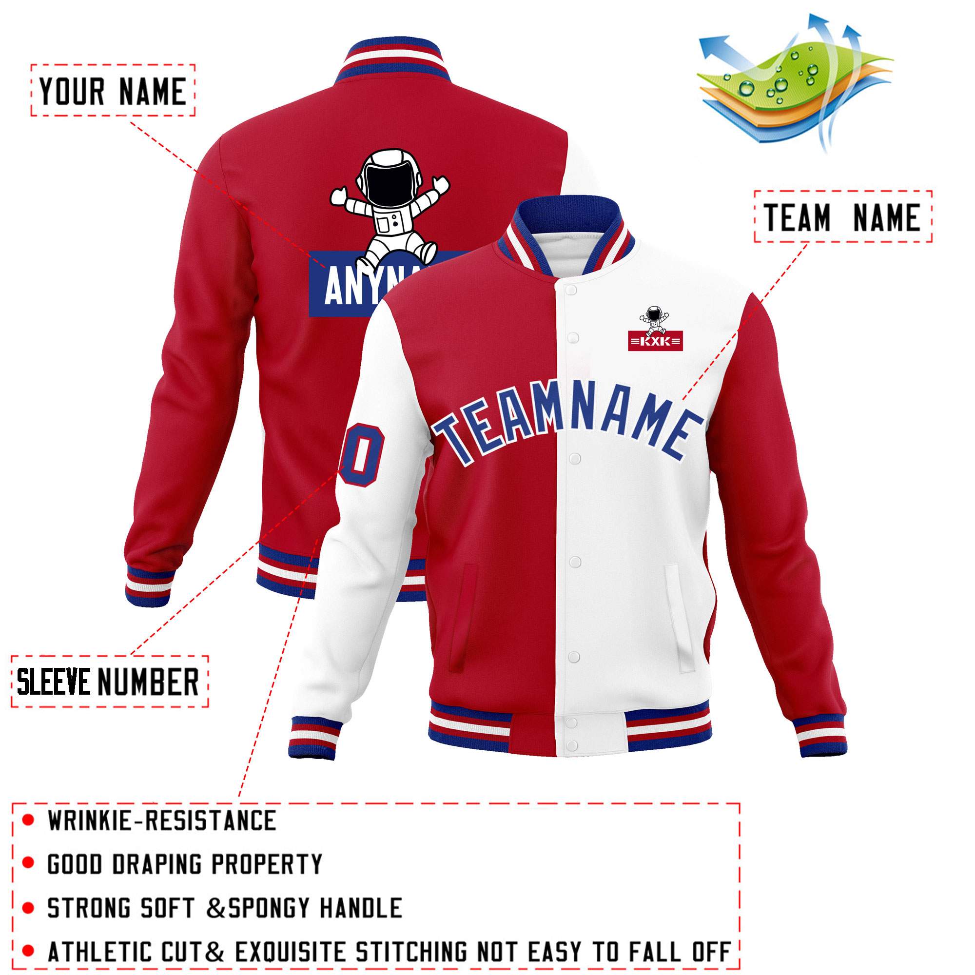 Custom Red White Two Tone Split Fashion Varsity Letterman Jacket with Raglan Sleeves