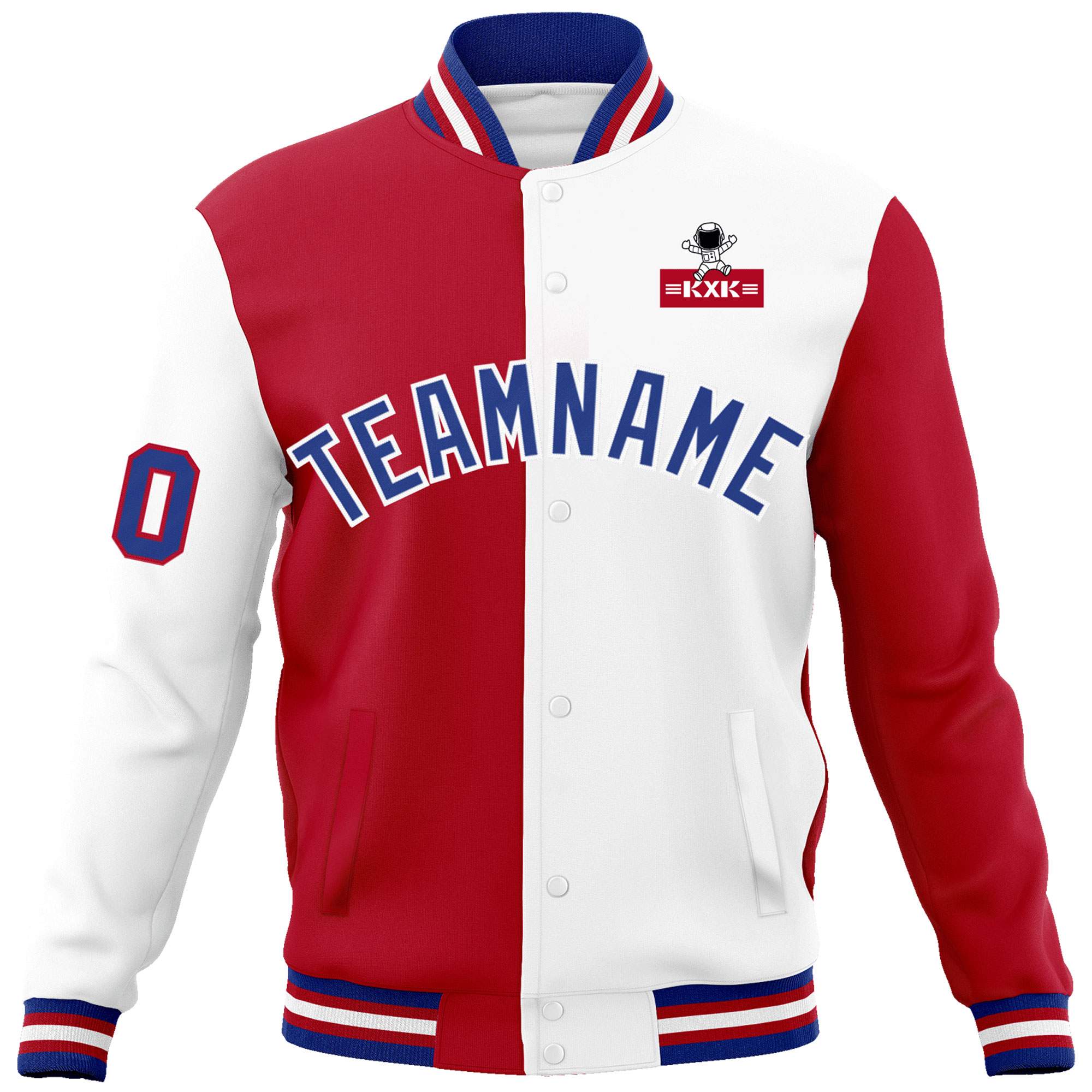 Custom Red White Two Tone Split Fashion Varsity Letterman Jacket with Raglan Sleeves