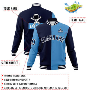 Custom Navy Light Blue Two Tone Split Fashion Varsity Letterman Jacket with Raglan Sleeves