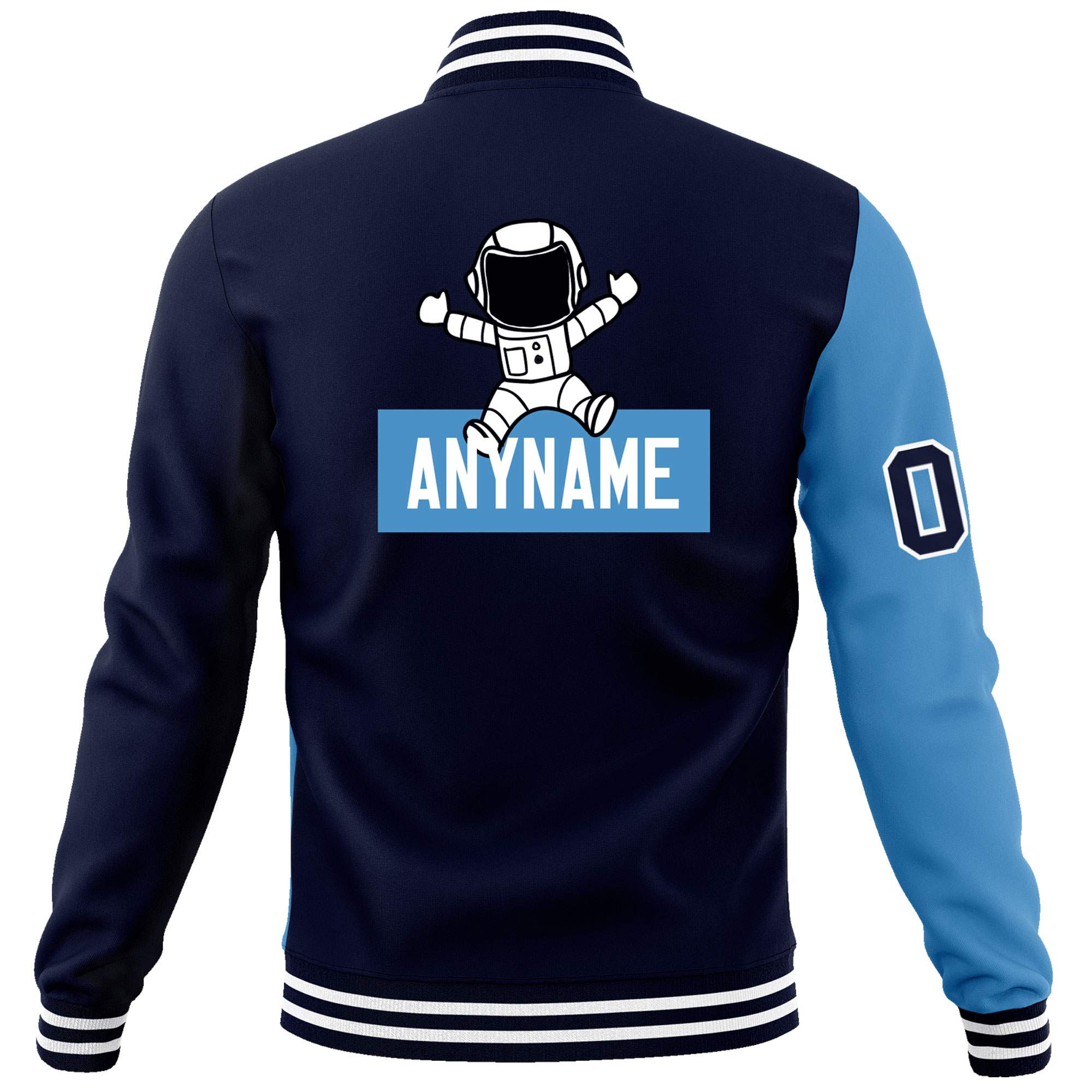 Custom Navy Light Blue Two Tone Split Fashion Varsity Letterman Jacket with Raglan Sleeves