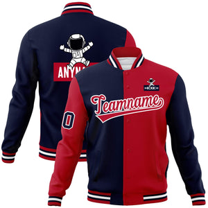 Custom Navy Red Two Tone Split Fashion Varsity Letterman Jacket with Raglan Sleeves